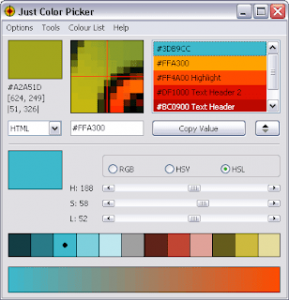 Just Color Picker, Renk kodunu elde etme yazılımı